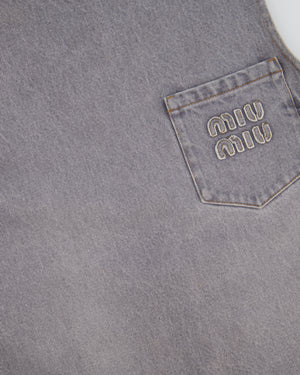 Miu Miu Grey Denim Sleeveless Shift Dress with Pocket and Logo Detail Size IT 36 (UK 4)