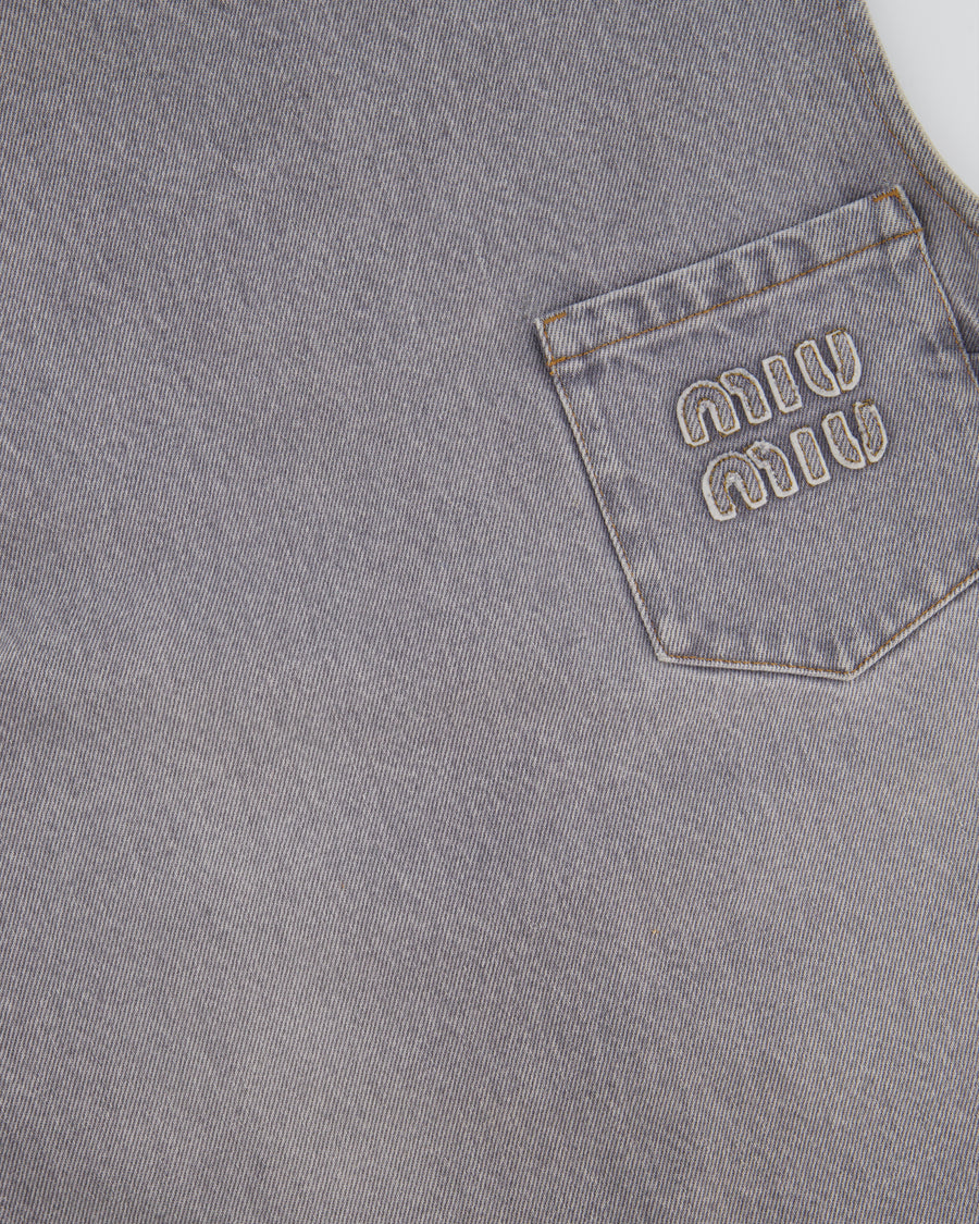 Miu Miu Grey Denim Sleeveless Shift Dress with Pocket and Logo Detail Size IT 36 (UK 4)