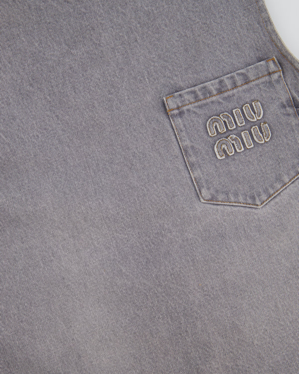 Miu Miu Grey Denim Sleeveless Shift Dress with Pocket and Logo Detail Size IT 36 (UK 4)
