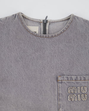 Miu Miu Grey Denim Sleeveless Shift Dress with Pocket and Logo Detail Size IT 36 (UK 4)