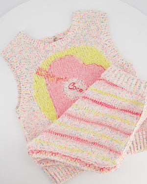 Chanel 24C Resort Pastel Pink & Yellow Sleeveless Knit Jumper and Shorts Set with Cupid Heart "Coco" Detail Top Size FR 34 (UK 6)