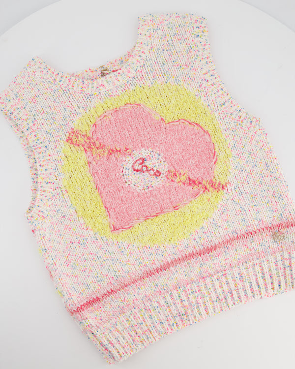 Chanel 24C Resort Pastel Pink & Yellow Sleeveless Knit Jumper and Shorts Set with Cupid Heart "Coco" Detail Top Size FR 34 (UK 6)