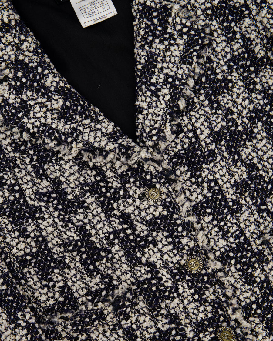 Chanel Black and White Tweed Jacket with CC Logo Buttons Size FR 34 (UK 6)