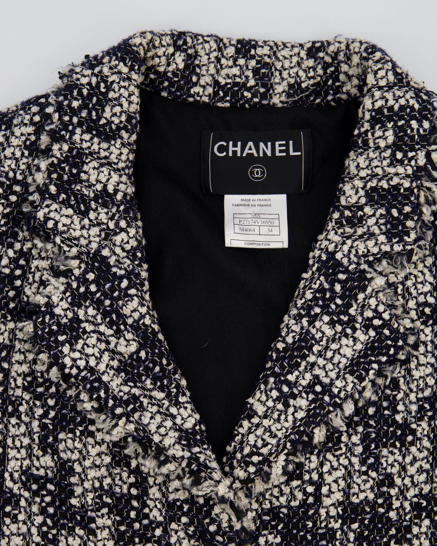 Chanel Black and White Tweed Jacket with CC Logo Buttons Size FR 34 (UK 6)