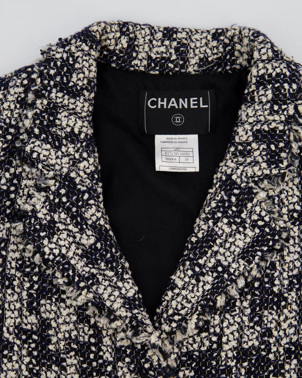 Chanel Black and White Tweed Jacket with CC Logo Buttons Size FR 34 (UK 6)