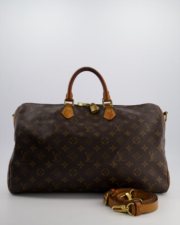 Louis Vuitton Brown Monogram Canvas Speedy 40 Bag with Gold Hardware