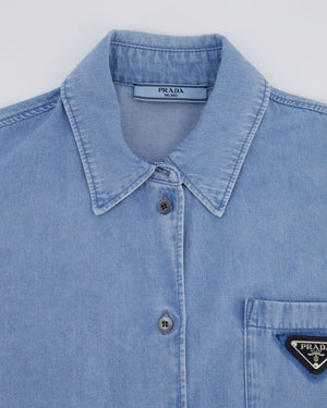 Prada Blue Washed Long-Sleeve Denim Shirt with Logo Detail Size IT 46 (UK 14)