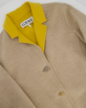 Loewe Beige and Yellow Wool Long Sleeve Coat with Silver Anagram Logo Button Size FR 34 (UK 6)