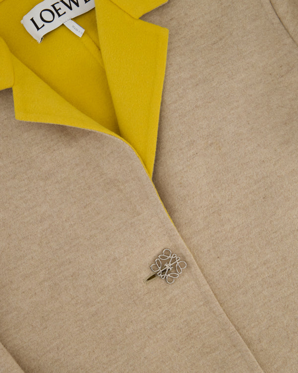 Loewe Beige and Yellow Wool Long Sleeve Coat with Silver Anagram Logo Button Size FR 34 (UK 6)