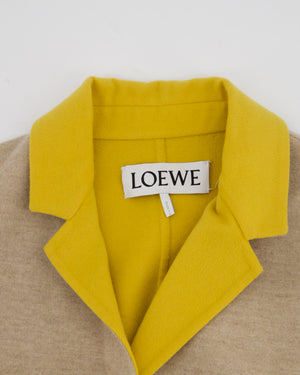 Loewe Beige and Yellow Wool Long Sleeve Coat with Silver Anagram Logo Button Size FR 34 (UK 6)