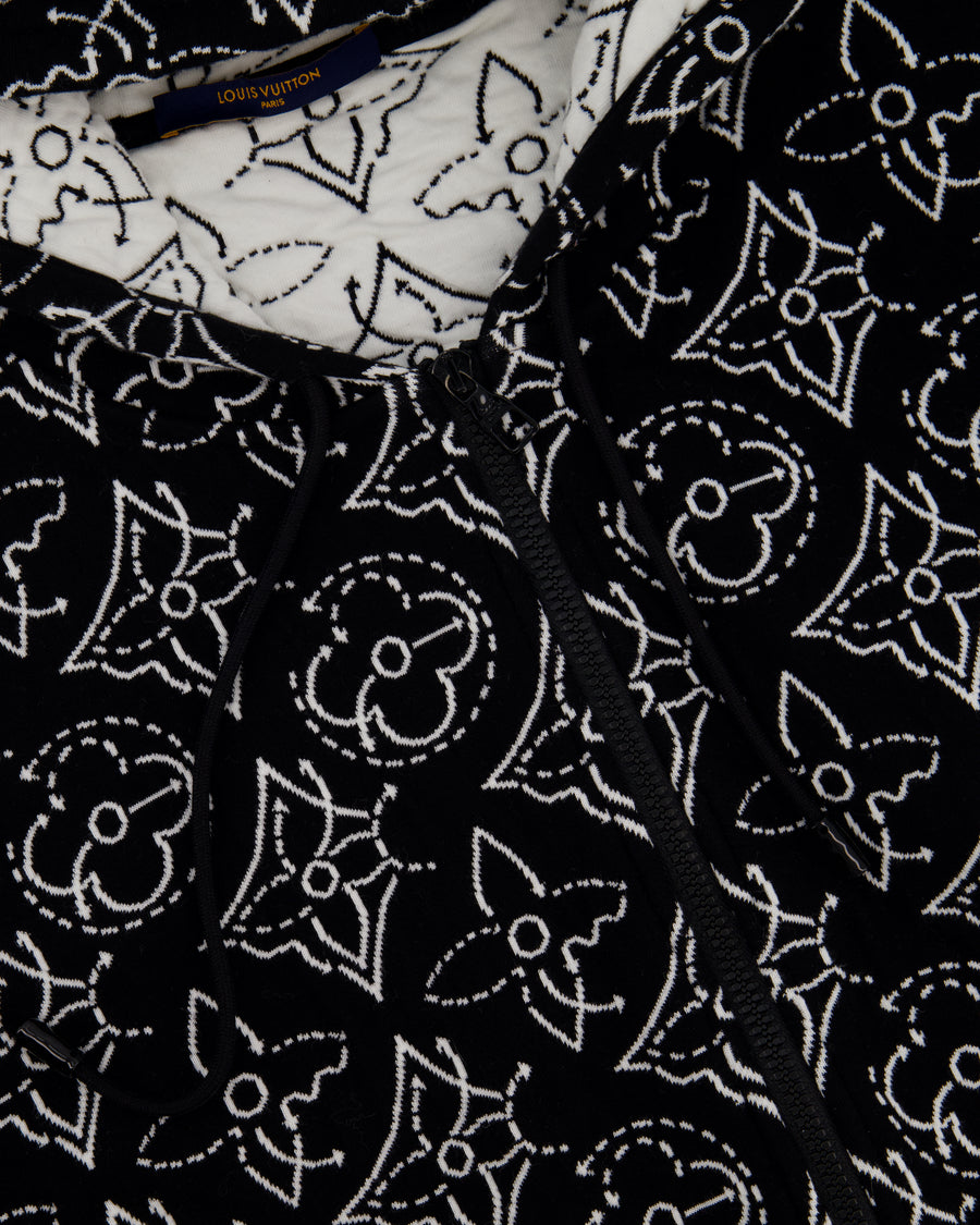 Louis Vuitton x NBA Mens Strategic Flowers Black and White Quilted Hoodie Size XXL (UK 46)