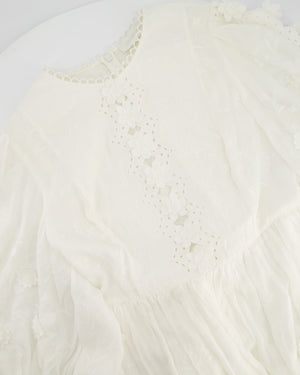 Zimmermann White Rosa Embroidered Long-Sleeve Mini Dress with 3D Flowers Size 4 (UK 16)