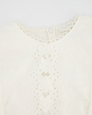 Zimmermann White Rosa Embroidered Long-Sleeve Mini Dress with 3D Flowers Size 4 (UK 16)