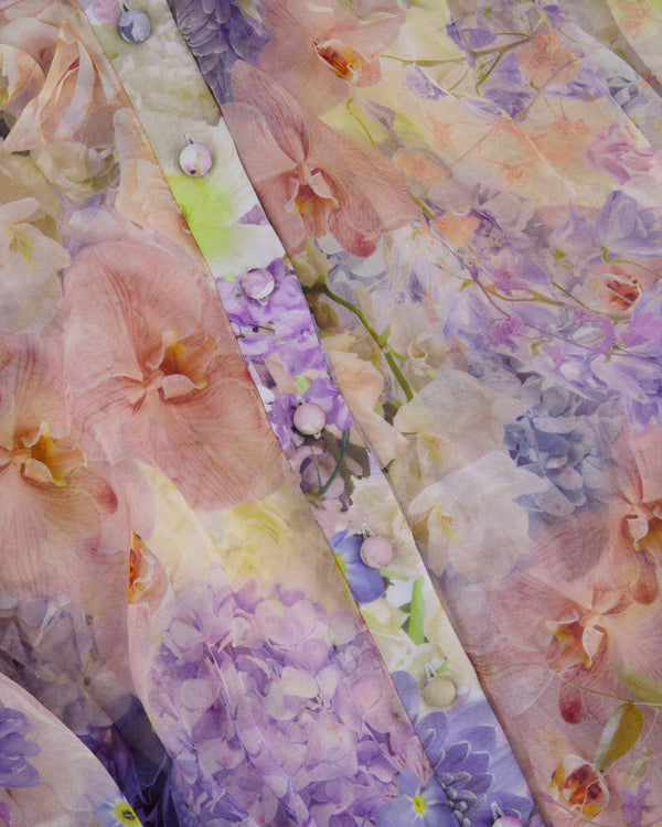 Zimmermann Blue and Pink Floral Print Sheer Rhythmic Lantern Mini Dress with Tie Belt Size 4 (UK 16)