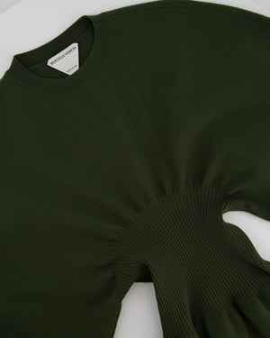 Bottega Veneta Khaki Green Balloon-Sleeve Wool Knee-Length Dress Size XS (UK 6)