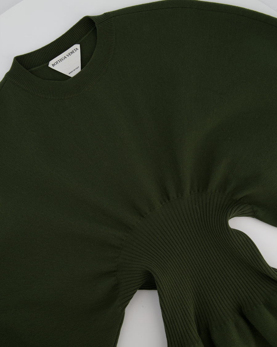 Bottega Veneta Khaki Green Balloon-Sleeve Wool Knee-Length Dress Size XS (UK 6)