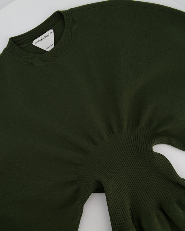 Bottega Veneta Khaki Green Balloon-Sleeve Wool Knee-Length Dress Size XS (UK 6)