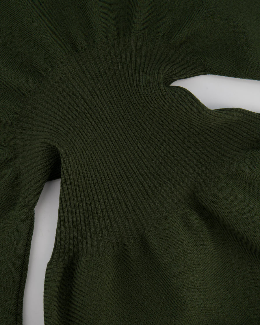 Bottega Veneta Khaki Green Balloon-Sleeve Wool Knee-Length Dress Size XS (UK 6)