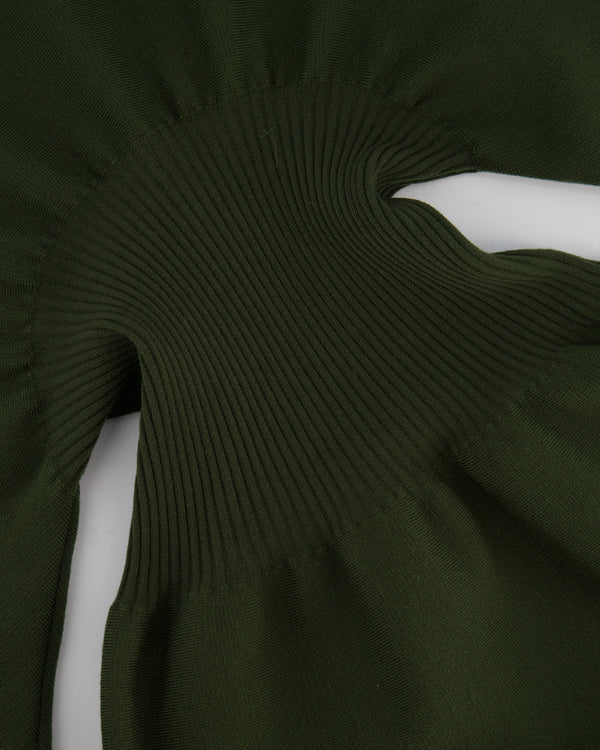 Bottega Veneta Khaki Green Balloon-Sleeve Wool Knee-Length Dress Size XS (UK 6)