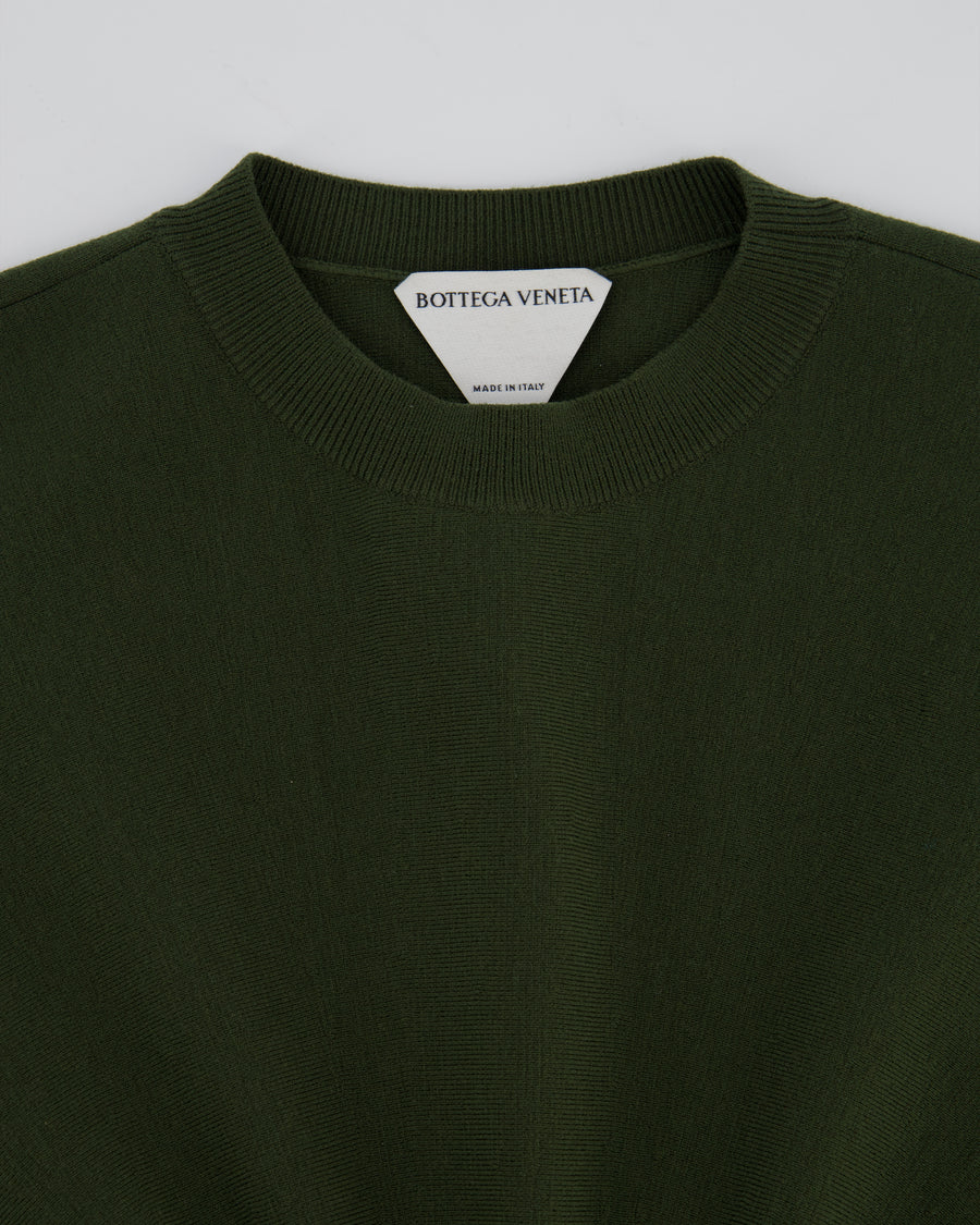 Bottega Veneta Khaki Green Balloon-Sleeve Wool Knee-Length Dress Size XS (UK 6)