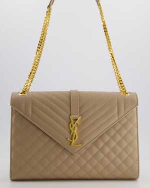 Saint Laurent Beige Cassandra Shoulder Bag in Grained Calfskin Leather With Gold Hardware
