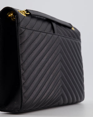 Saint Laurent Black Envelope Shoulder Bag in Grained Calfskin Leather with Gold Hardware