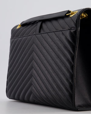 Saint Laurent Black Envelope Shoulder Bag in Grained Calfskin Leather with Gold Hardware