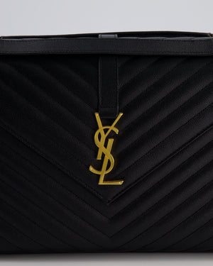 Saint Laurent Black Envelope Shoulder Bag in Grained Calfskin Leather with Gold Hardware
