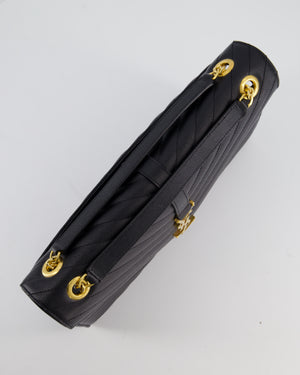Saint Laurent Black Envelope Shoulder Bag in Grained Calfskin Leather with Gold Hardware