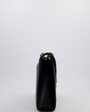 Saint Laurent Black Envelope Shoulder Bag in Grained Calfskin Leather with Gold Hardware