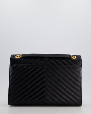 Saint Laurent Black Envelope Shoulder Bag in Grained Calfskin Leather with Gold Hardware