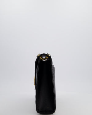 Saint Laurent Black Envelope Shoulder Bag in Grained Calfskin Leather with Gold Hardware