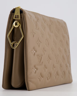 Louis Vuitton Beige Coussin PM Bag in Monogram Embossed Calfskin Leather with Gold Chain Strap