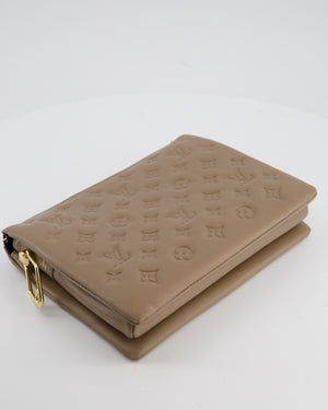 Louis Vuitton Beige Coussin PM Bag in Monogram Embossed Calfskin Leather with Gold Chain Strap