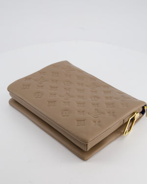 Louis Vuitton Beige Coussin PM Bag in Monogram Embossed Calfskin Leather with Gold Chain Strap