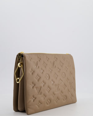 Louis Vuitton Beige Coussin PM Bag in Monogram Embossed Calfskin Leather with Gold Chain Strap