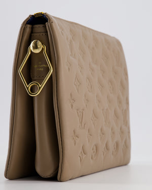 Louis Vuitton Beige Coussin PM Bag in Monogram Embossed Calfskin Leather with Gold Chain Strap