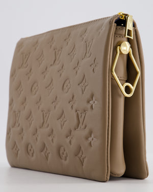 Louis Vuitton Beige Coussin PM Bag in Monogram Embossed Calfskin Leather with Gold Chain Strap