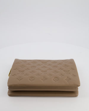 Louis Vuitton Beige Coussin PM Bag in Monogram Embossed Calfskin Leather with Gold Chain Strap