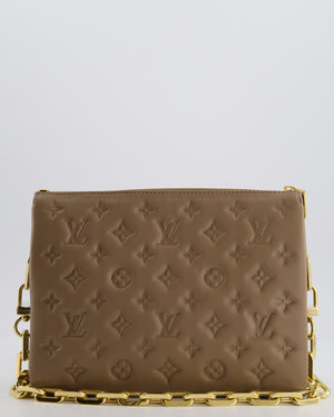 Louis Vuitton Beige Coussin PM Bag in Monogram Embossed Calfskin Leather with Gold Chain Strap