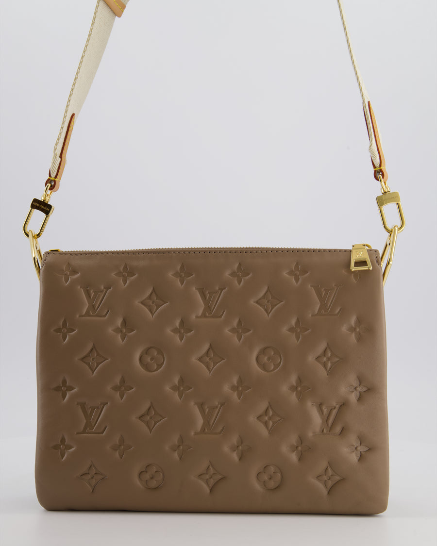 Louis Vuitton Beige Coussin PM Bag in Monogram Embossed Calfskin Leather with Gold Chain Strap