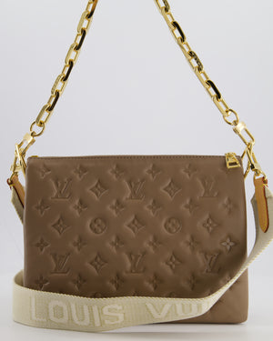 Louis Vuitton Beige Coussin PM Bag in Monogram Embossed Calfskin Leather with Gold Chain Strap