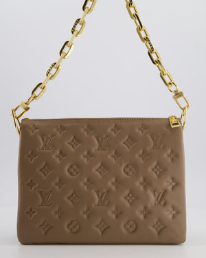 Louis Vuitton Beige Coussin PM Bag in Monogram Embossed Calfskin Leather with Gold Chain Strap