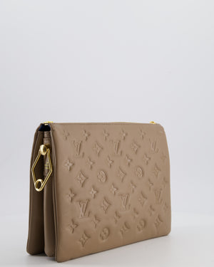Louis Vuitton Beige Coussin PM Bag in Monogram Embossed Calfskin Leather with Gold Chain Strap