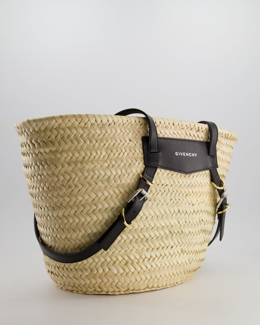 Givenchy Voyou Natural and Beige Straw Basket with Leather logo Bag