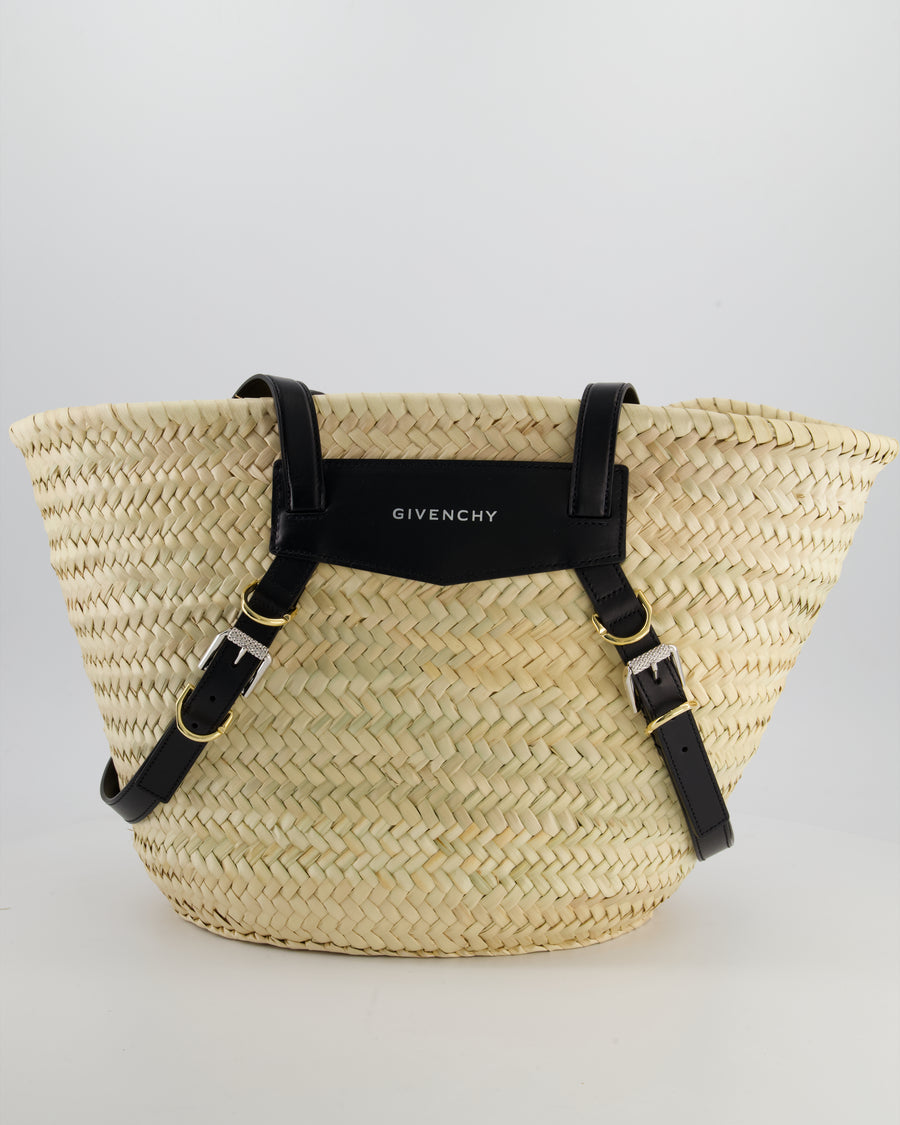 Givenchy Voyou Natural and Beige Straw Basket with Leather logo Bag
