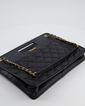 Chanel Black Aged Calfskin Quilted Small Graphic Catch Shopping Bag with Gold Hardware