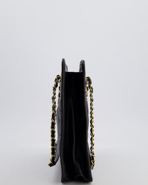 Chanel Black Aged Calfskin Quilted Small Graphic Catch Shopping Bag with Gold Hardware