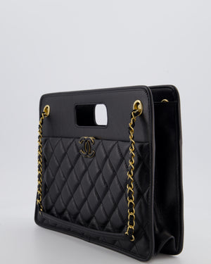 Chanel Black Aged Calfskin Quilted Small Graphic Catch Shopping Bag with Gold Hardware