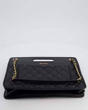 Chanel Black Aged Calfskin Quilted Small Graphic Catch Shopping Bag with Gold Hardware